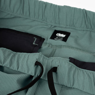 detail view of the adjustable drawstring of the ciele athletics CCPants unisex running pants from the Lifestyle Edition collection, in silver pine color