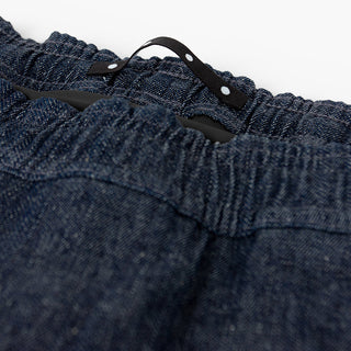 detail view of the hanging loop of the ciele athletics WRKShort unisex running and technical short from the Lifestyle Edition collection, in denim indigo color
