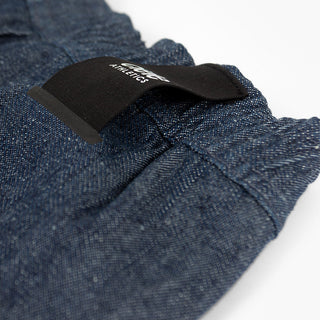 detail view of the back loop of the ciele athletics WRKShort unisex running and technical short from the Lifestyle Edition collection, in denim indigo color