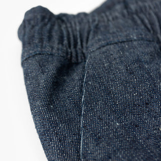 detail view of the fabric of the ciele athletics WRKShort unisex running and technical short from the Lifestyle Edition collection, in denim indigo color