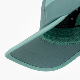 underbrim view of the ciele athletics GOCap unisex running hat with a curved brim in silver pine color