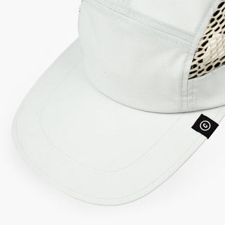 detail brim view of ciele athletics GOCap longbrim unisex running hat with longer brim from the Lifestyle Edition collection, in light grey color